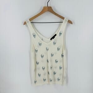 Skull Cashmere Linen Skull Print Tank Top Large Lightweight Edgy Knit